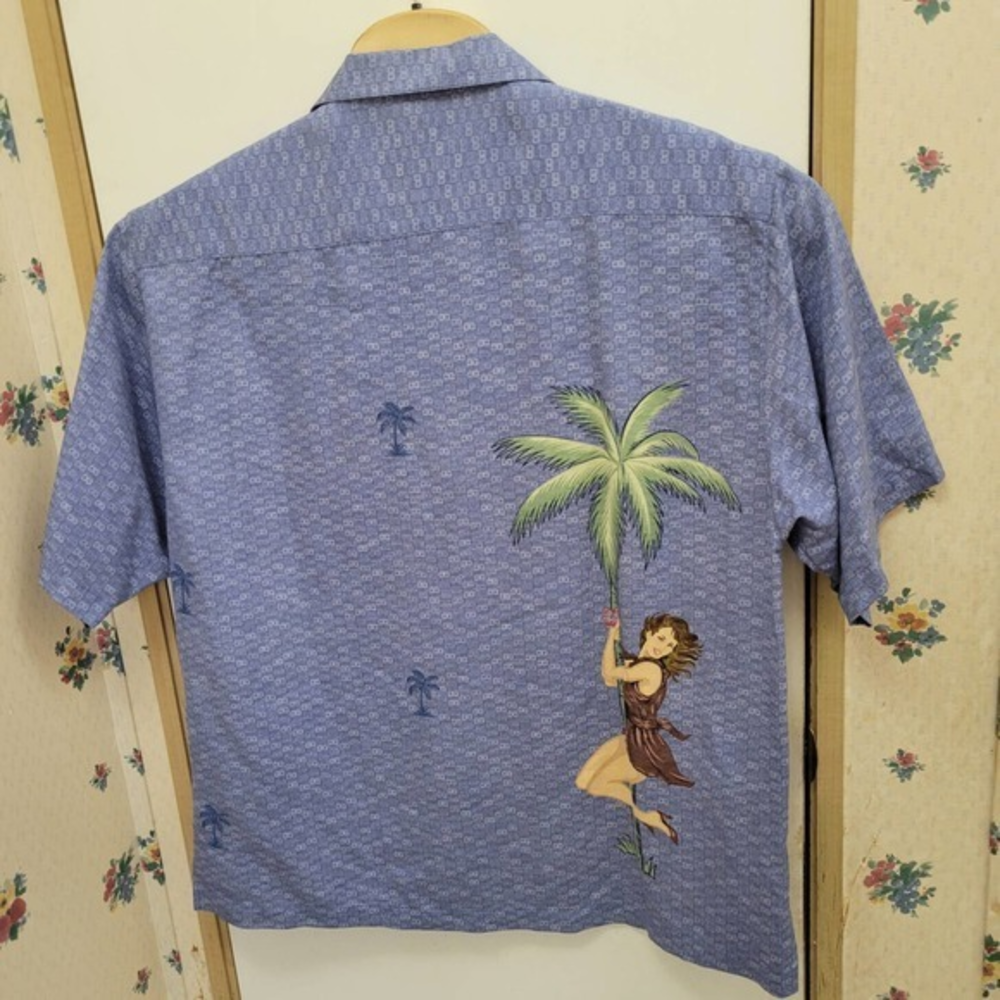 Tommy Bahama Large Blue Hawaiian Silk Short-Sleeve‎ Shirt with Embroidery